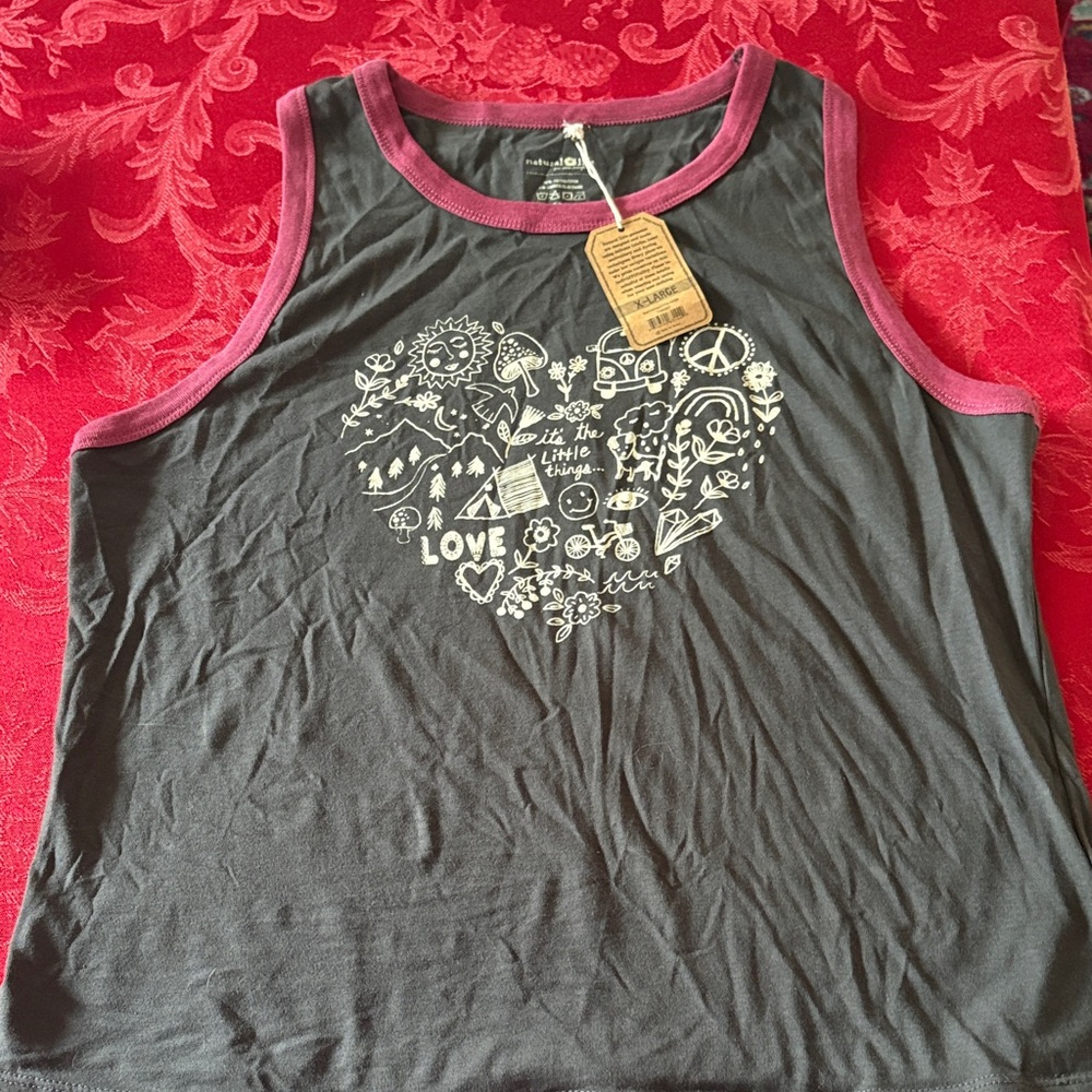 NATURAL LIFE Gray and Pink Graphic Tank Top XL
